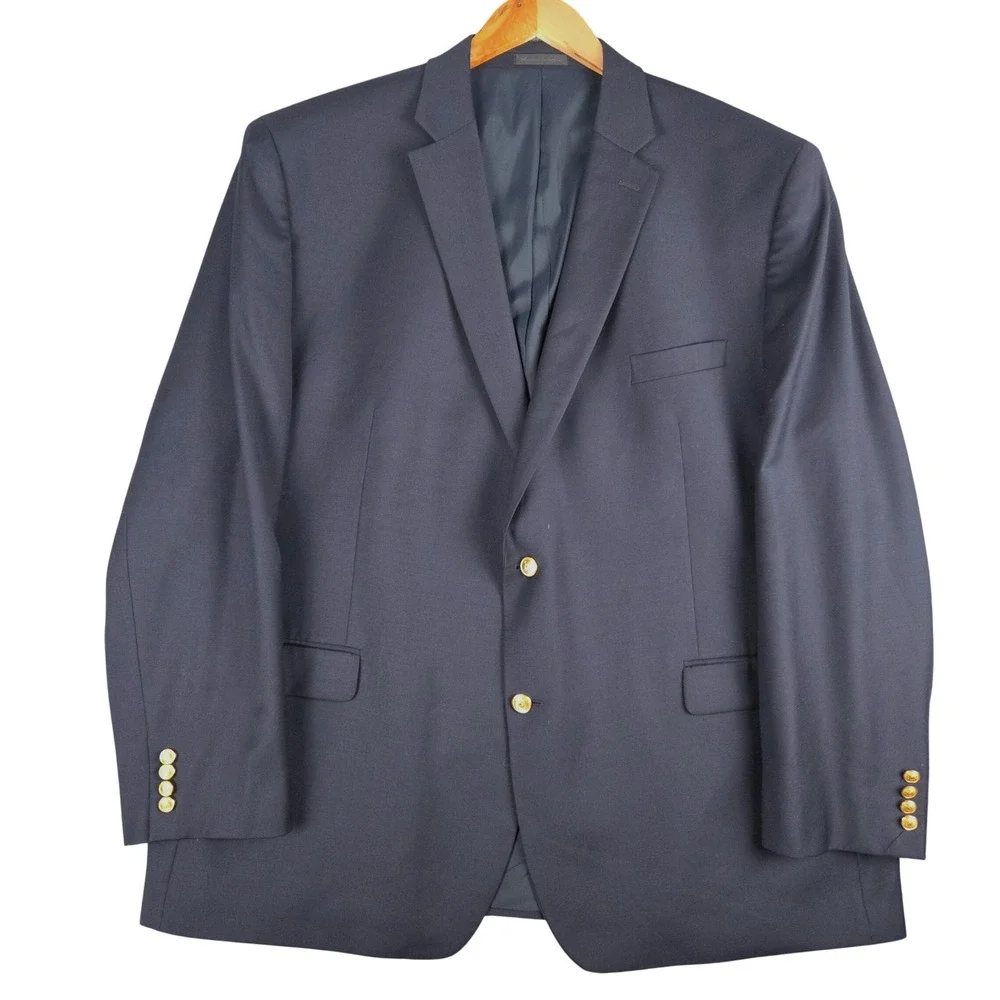 Lauren Ralph Lauren Mens 52L Navy Blue Wool Gold Crest Button Blazer Sport Coat